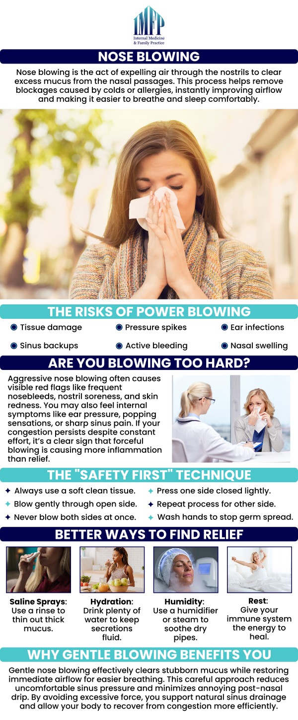 When you have a cold, blowing your nose may temporarily relieve congestion, but it can also irritate your nasal passages and make symptoms worse in some cases. At Internal Medicine and Family Practice, Dr. Wael Mctabi and Dr. Samiullah Choudry provide expert advice on managing cold symptoms, helping you understand when it's best to blow your nose and when to let it be. For more information, contact us or schedule an appointment online. We are located at 1719 Glenwood Ave, Joliet, IL 60435.