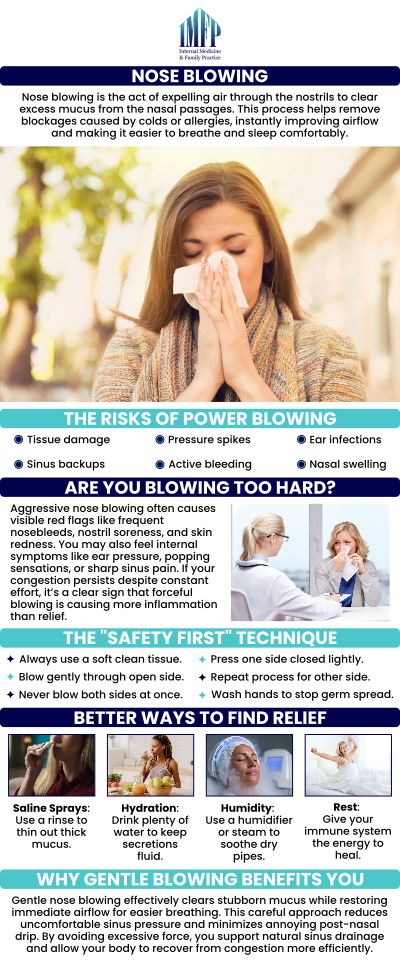 When you have a cold, blowing your nose may temporarily relieve congestion, but it can also irritate your nasal passages and make symptoms worse in some cases. At Internal Medicine and Family Practice, Dr. Wael Mctabi and Dr. Samiullah Choudry provide expert advice on managing cold symptoms, helping you understand when it's best to blow your nose and when to let it be. For more information, contact us or schedule an appointment online. We are located at 1719 Glenwood Ave, Joliet, IL 60435.