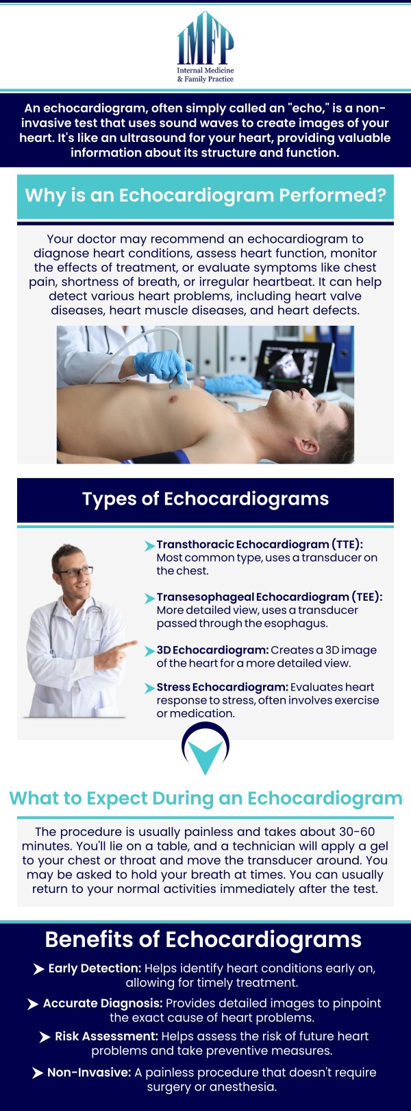 At Internal Medicine and Family Practice in Joliet, IL, our team provides guidance on how to prepare for an echocardiogram. Typically, no special preparation is needed, but patients may be asked about medications or fasting requirements depending on the type of echocardiogram. Dr. Wael Mctabi, MD, and Dr. Samiullah Choudry ensure patients are well-informed and comfortable for accurate testing and reliable results. For more information, contact us or book an appointment online today! We are conveniently located at 1719 Glenwood Ave Joliet, IL 60435. At Internal Medicine and Family Practice in Joliet, IL, our team provides guidance on how to prepare for an echocardiogram. Typically, no special preparation is needed, but patients may be asked about medications or fasting requirements depending on the type of echocardiogram. Dr. Wael Mctabi, MD, and Dr. Samiullah Choudry ensure patients are well-informed and comfortable for accurate testing and reliable results. For more information, contact us or book an appointment online today! We are conveniently located at 1719 Glenwood Ave Joliet, IL 60435.